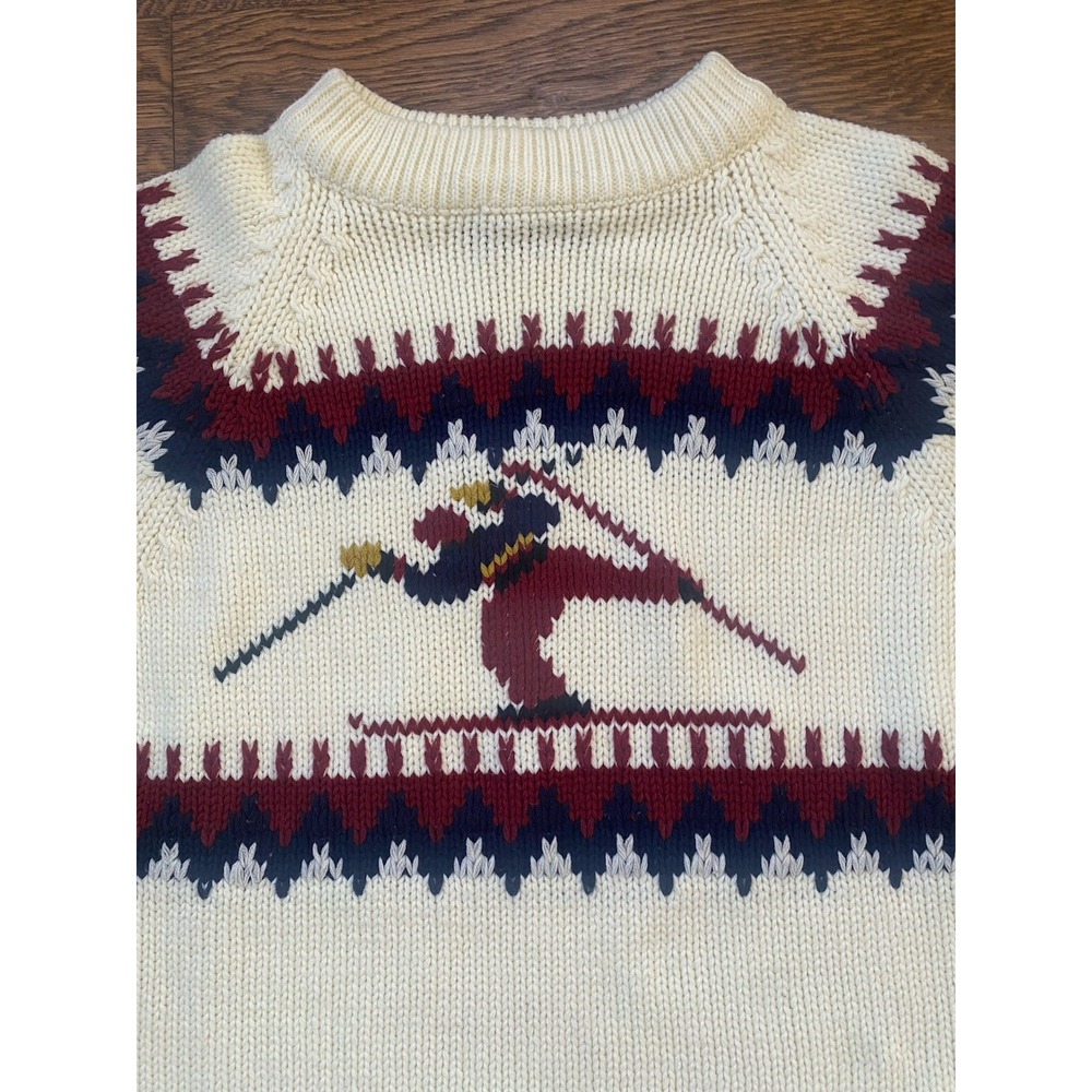 Vintage Ski Sweater Cream Skier Ski Fair Isle Nordic Acrylic Large Apres Ski - Picture 2 of 7